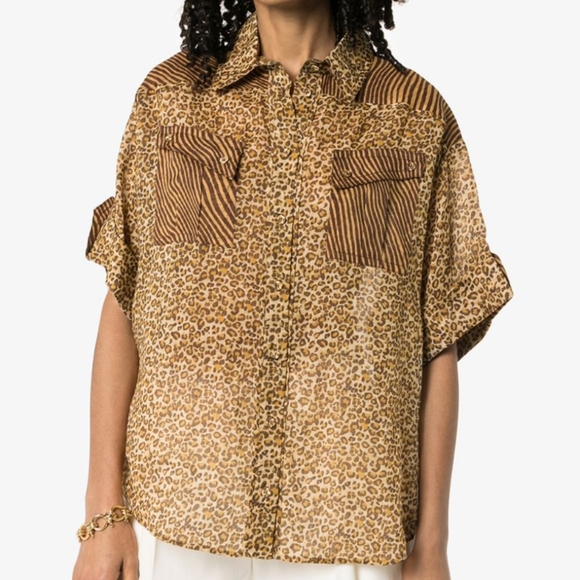 Zimmermann Tops - Zimmermann Tan and Brown Cuffed Sleeve Blouse